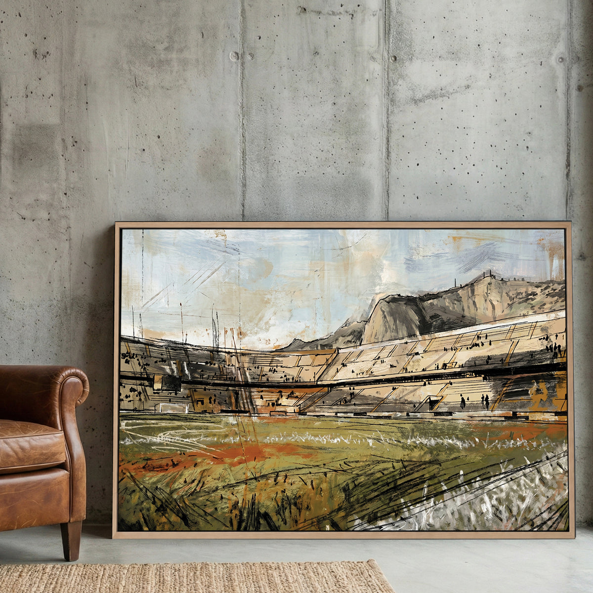 Palermo Stadio Renzo Barbera Monte Pellegrino Painting canvas wall art print displayed in a styled living room