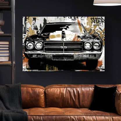 Chevrolet Chevelle SS Graffiti Pop Art canvas wall art print styled in a modern interior