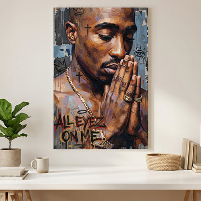 Tupac Shakur All Eyez On Me canvas wall art print styled in a modern interior