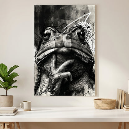 Black and White Frog Sketch canvas wall art print styled in a modern interior