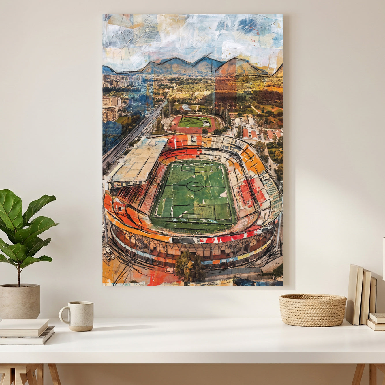 Palermo Stadio Renzo Barbera Aerial canvas wall art print styled in a modern interior