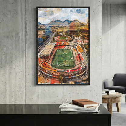 Palermo Stadio Renzo Barbera Aerial framed canvas wall art print in a gallery-style display