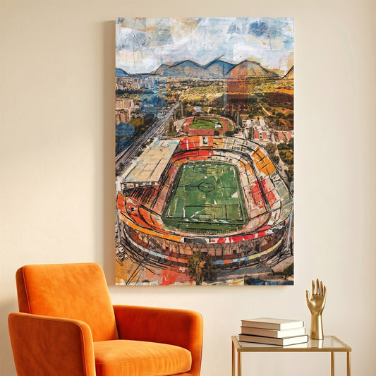 Palermo Stadio Renzo Barbera Aerial canvas wall art print displayed in a styled living room