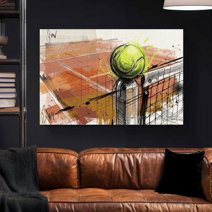 Tennis Ball Net Sketch canvas wall art print styled in a modern interior