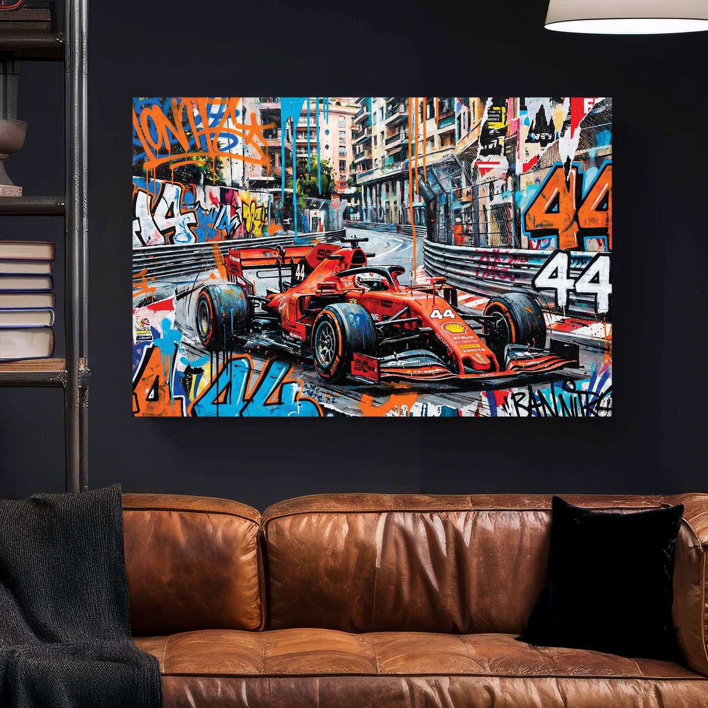 Lewis Hamilton F1 Monaco canvas wall art print styled in a modern interior