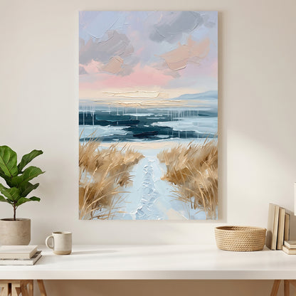 Coastal Dune Path Pastel Painting canvas wall art print styled in a modern interior