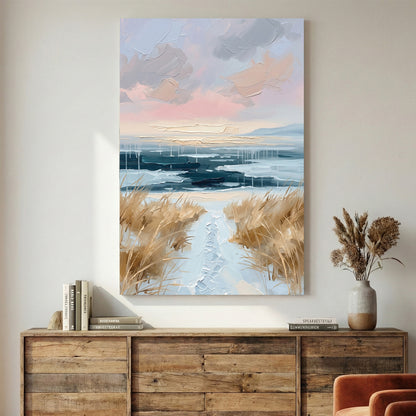 Coastal Dune Path Pastel Painting canvas wall art print displayed in a styled living room