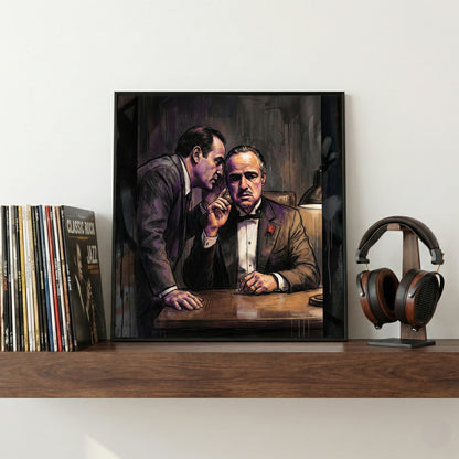 The Godfather Vito Corleone framed canvas wall art print in a gallery-style display