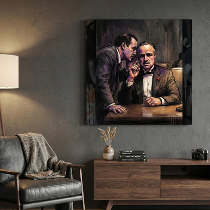The Godfather Vito Corleone canvas wall art print displayed in a styled living room