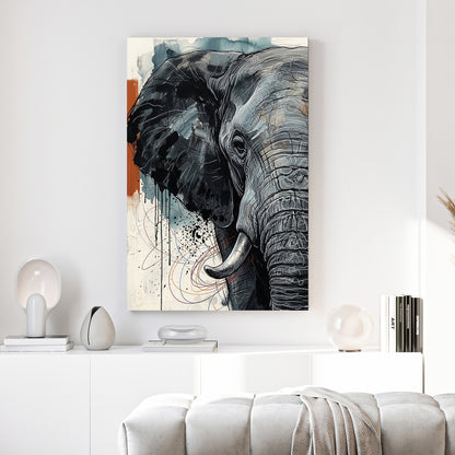 Elephant Portrait canvas wall art print above a sofa in a contemporary living room