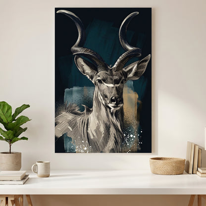 Kudu Antelope Portrait canvas wall art print styled in a modern interior