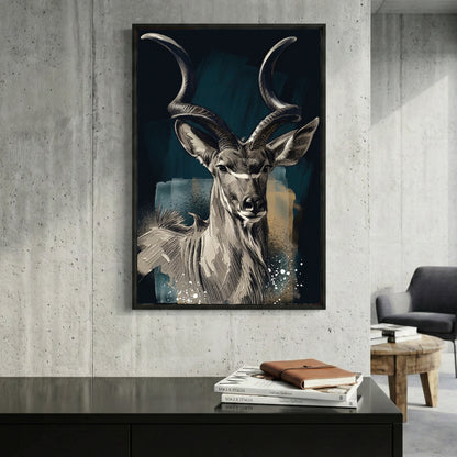 Kudu Antelope Portrait framed canvas wall art print in a gallery-style display