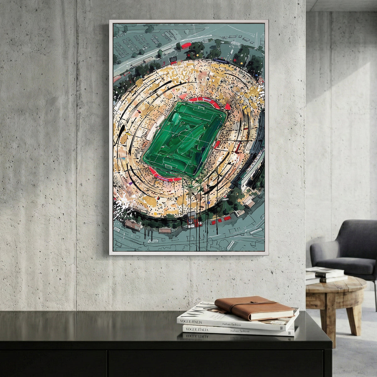 Rose Bowl 1994 World Cup Final Stadium canvas wall art print displayed in a styled living room