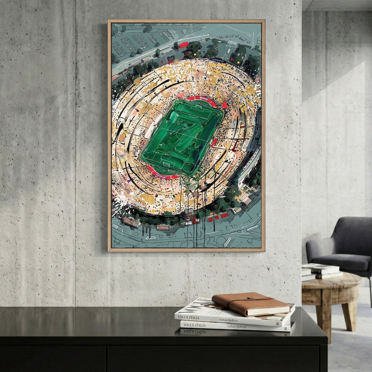 Rose Bowl 1994 World Cup Final Stadium canvas wall art print displayed in a styled living room