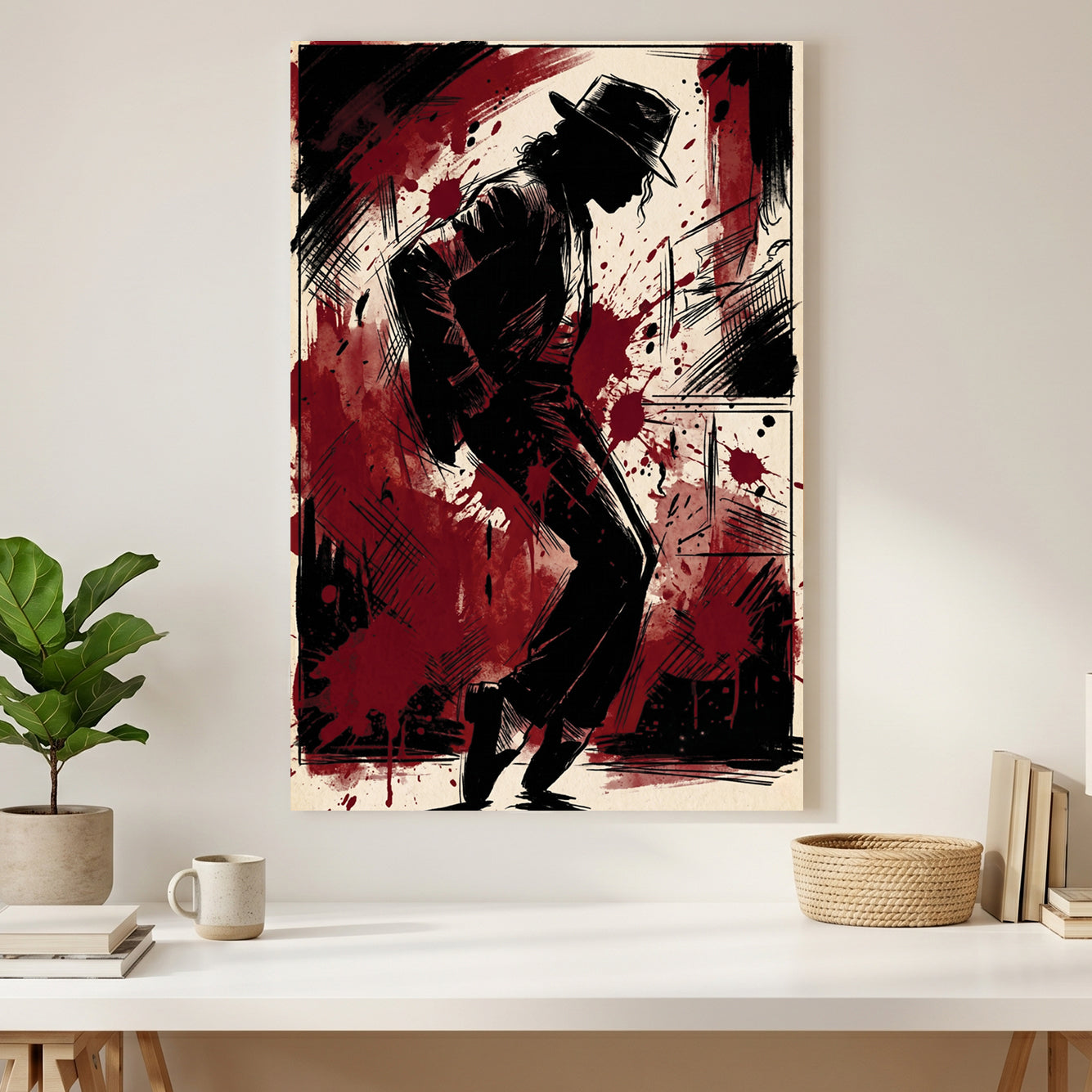 Michael Jackson Silhouette Pop Art canvas wall art print styled in a modern interior
