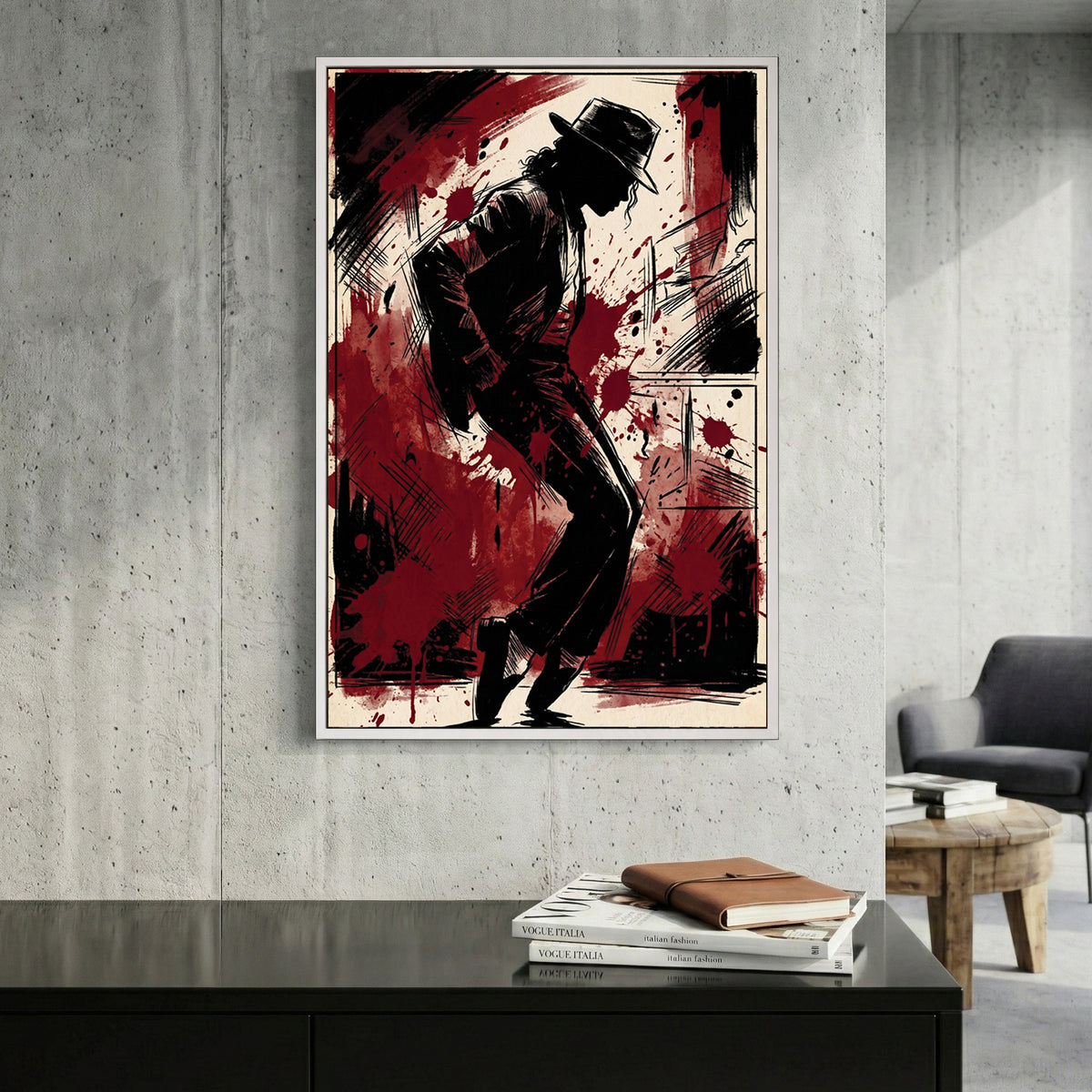 Michael Jackson Silhouette Pop Art canvas wall art print displayed in a styled living room