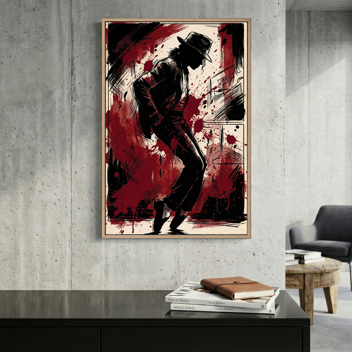 Michael Jackson Silhouette Pop Art canvas wall art print displayed in a styled living room