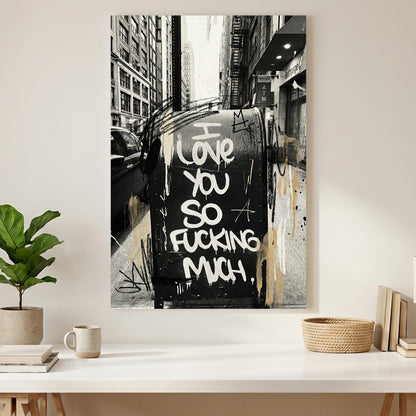 New York Street Love Graffiti canvas wall art print styled in a modern interior
