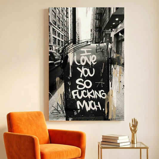 New York Street Love Graffiti canvas wall art print displayed in a styled living room