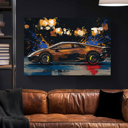 Black Lamborghini Huracan Supercar Painting canvas wall art print styled in a modern interior