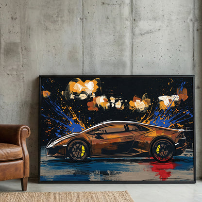 Black Lamborghini Huracan Supercar Painting framed canvas wall art print in a gallery-style display