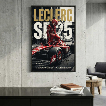Charles Leclerc Ferrari F1 framed canvas wall art print in a gallery-style display