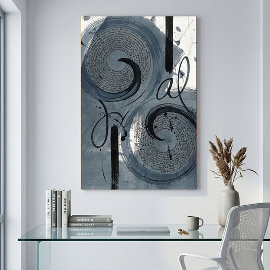 Grey Swirl Abstract canvas wall art print displayed in a styled living room