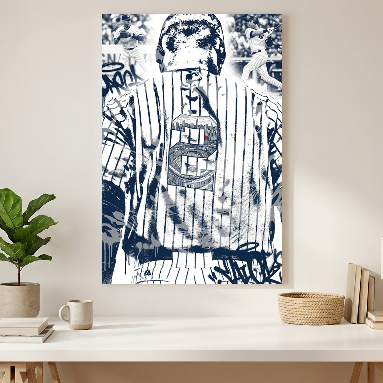 Derek Jeter New York Yankees canvas wall art print styled in a modern interior
