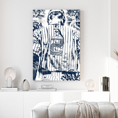 Derek Jeter New York Yankees canvas wall art print above a sofa in a contemporary living room