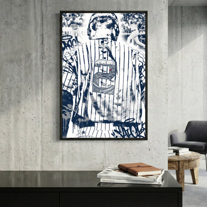 Derek Jeter New York Yankees framed canvas wall art print in a gallery-style display