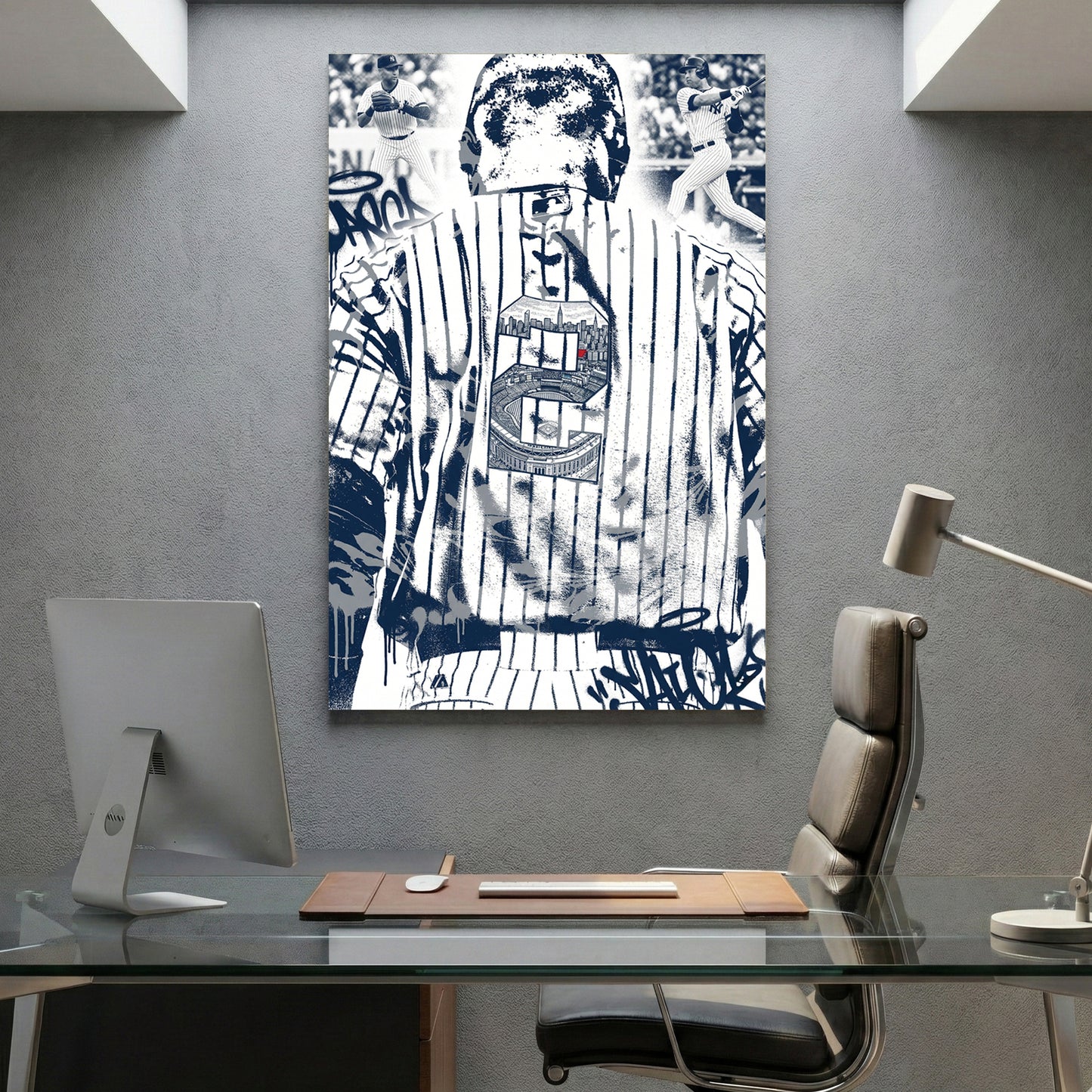 Derek Jeter New York Yankees canvas wall art print displayed in a styled living room