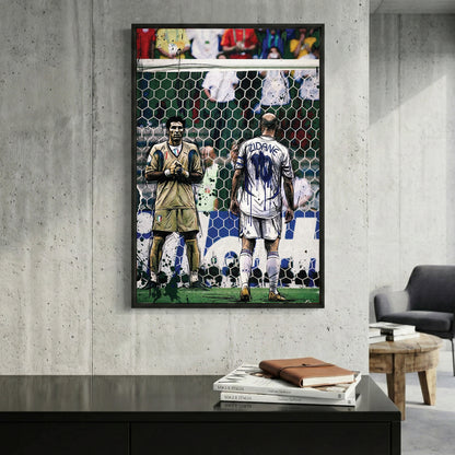 Zinedine Zidane 2006 World Cup Final framed canvas wall art print in a gallery-style display
