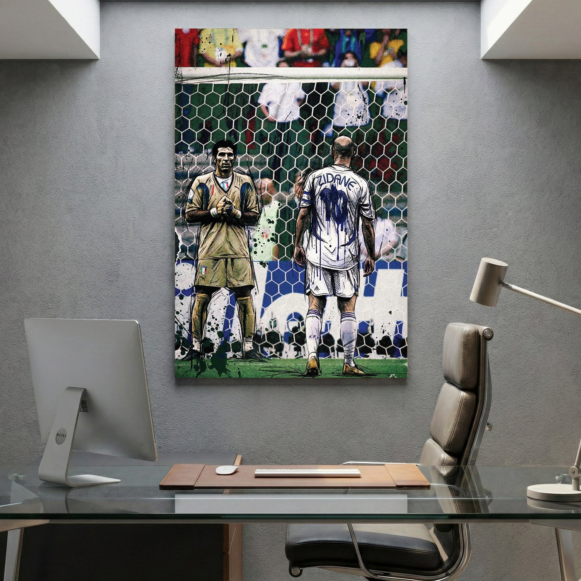 Zinedine Zidane 2006 World Cup Final canvas wall art print displayed in a styled living room