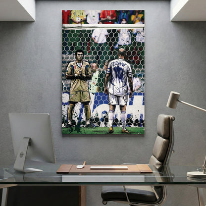 Zinedine Zidane 2006 World Cup Final canvas wall art print displayed in a styled living room