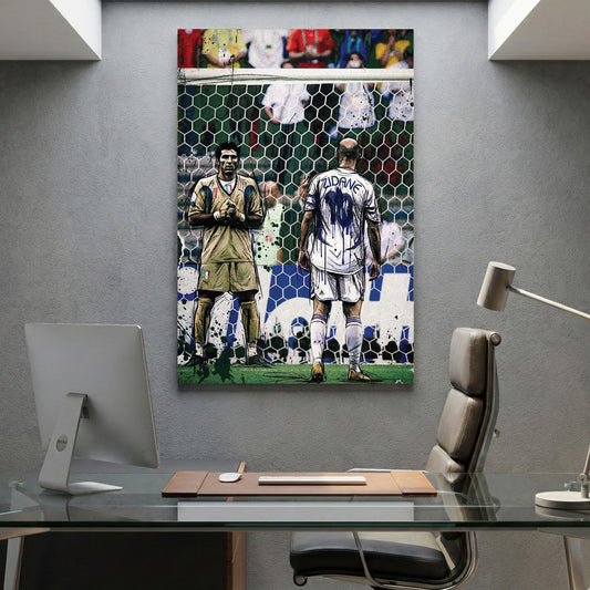 Zinedine Zidane 2006 World Cup Final canvas wall art print displayed in a styled living room