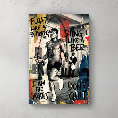 Muhammad Ali; jump rope training; "Float Like a Butterfly" "Sting Like a Bee" "I Am The Greatest" — canvas wall art print