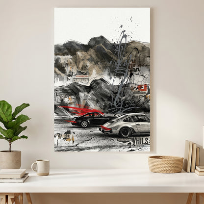 Porsche 911 Urban Street Art canvas wall art print styled in a modern interior