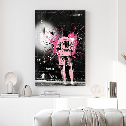 Ranocchia Palermo FC Pink Splatter canvas wall art print above a sofa in a contemporary living room
