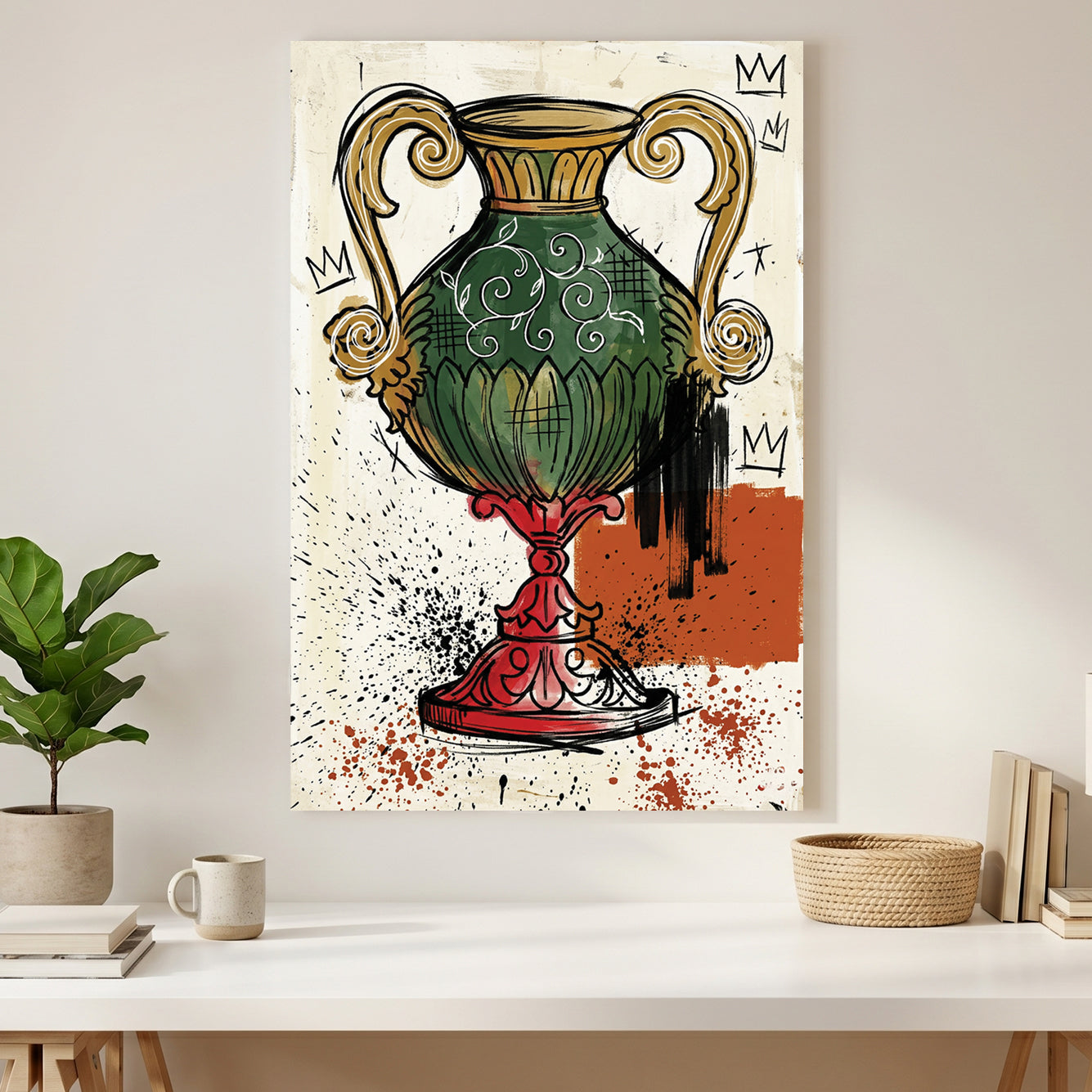 Asso di Coppe Italian Playing Card canvas wall art print styled in a modern interior