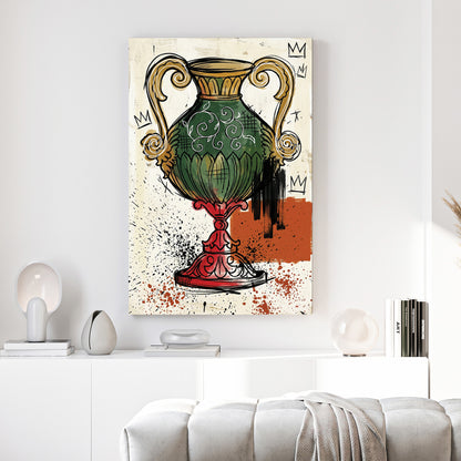 Asso di Coppe Italian Playing Card canvas wall art print above a sofa in a contemporary living room