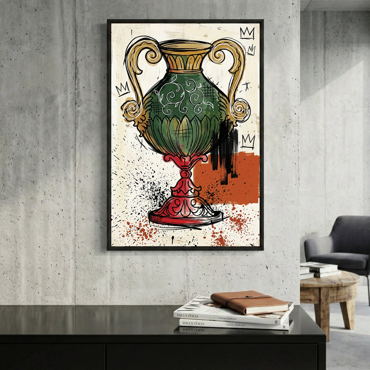 Asso di Coppe Italian Playing Card framed canvas wall art print in a gallery-style display