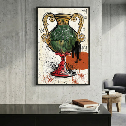 Asso di Coppe Italian Playing Card framed canvas wall art print in a gallery-style display