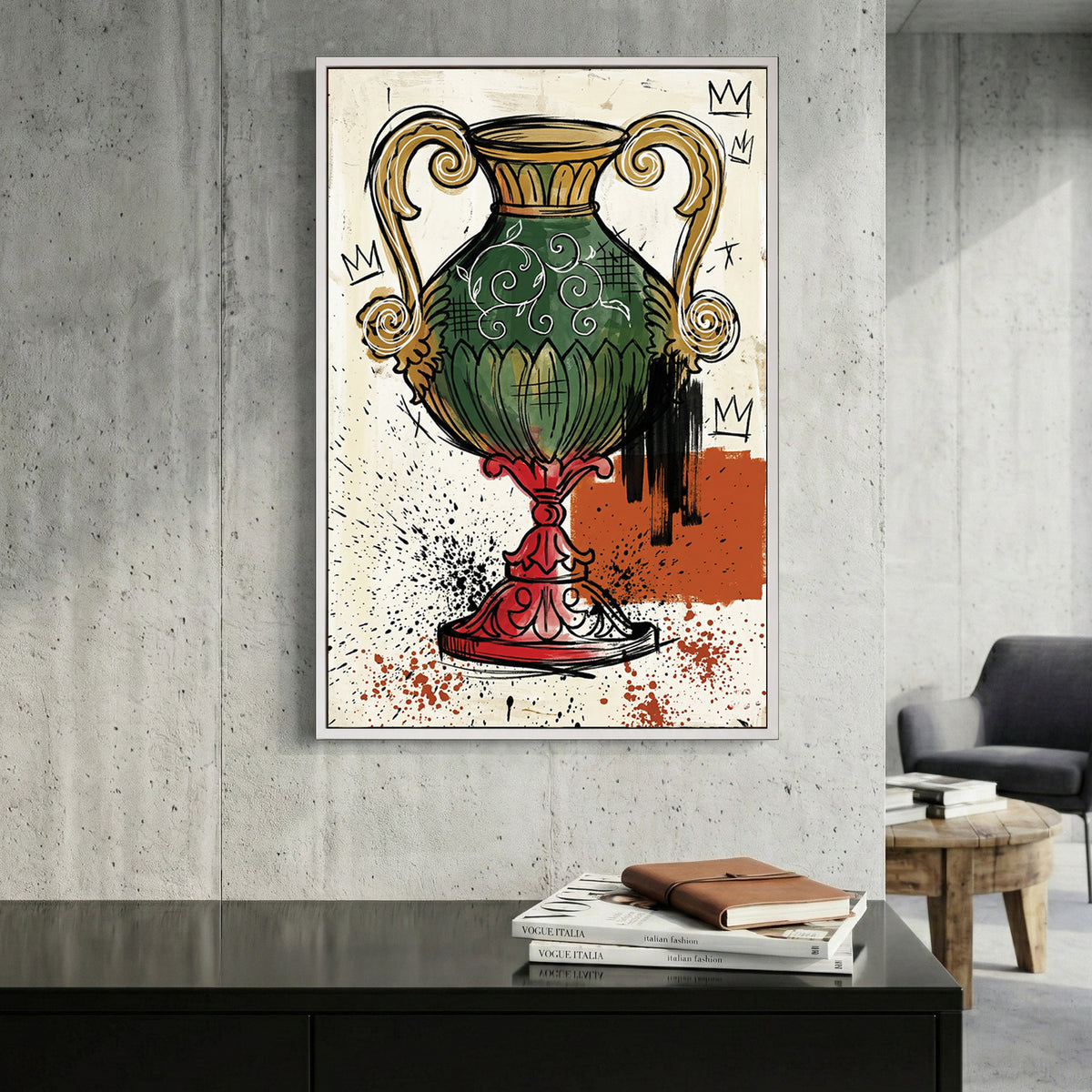 Asso di Coppe Italian Playing Card canvas wall art print displayed in a styled living room