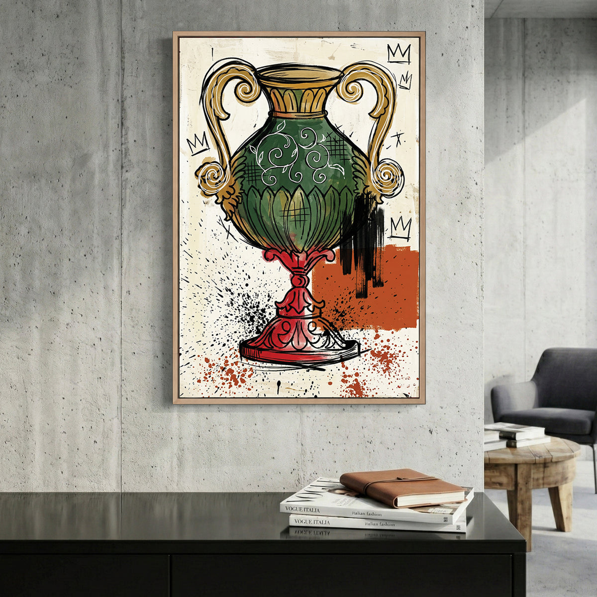 Asso di Coppe Italian Playing Card canvas wall art print displayed in a styled living room