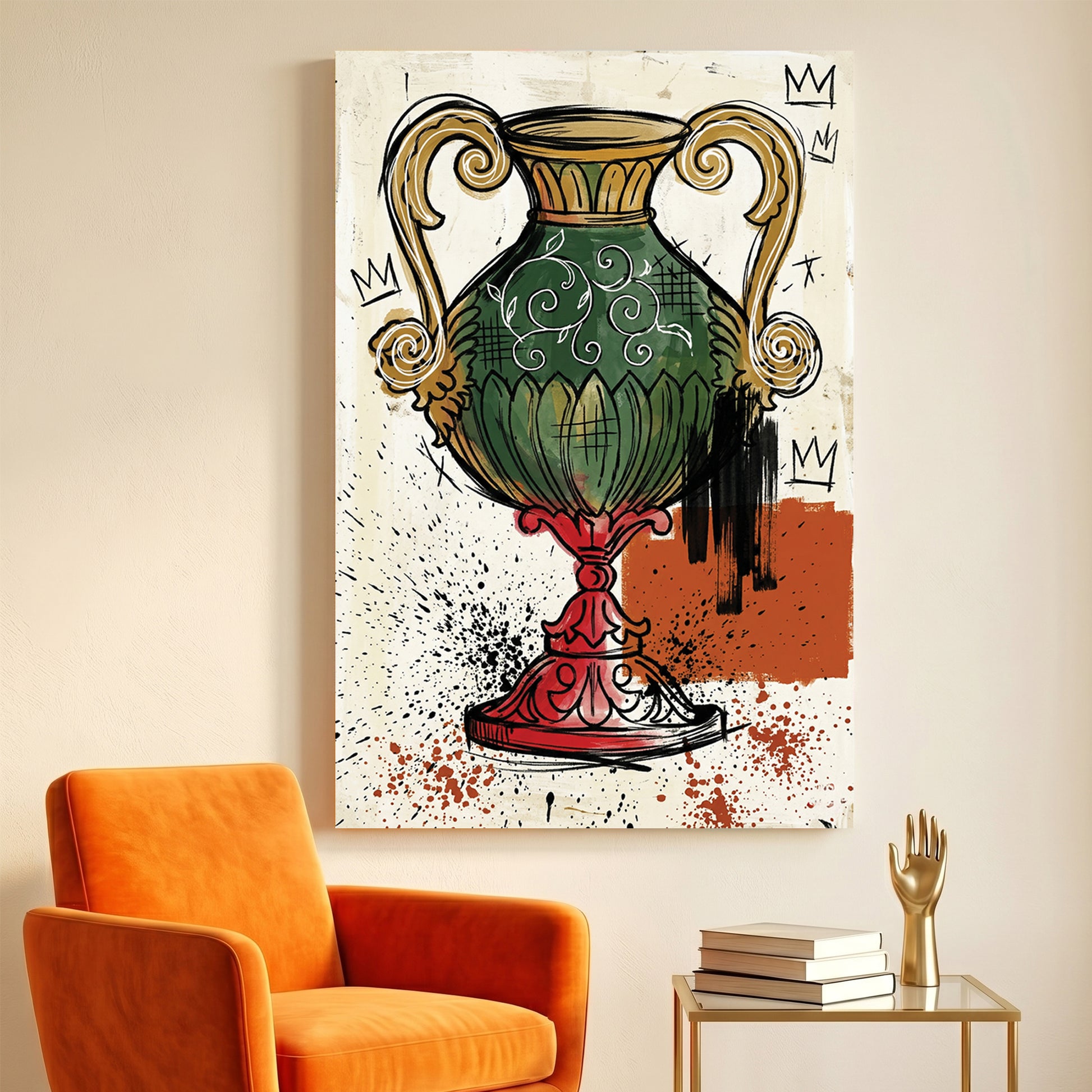 Asso di Coppe Italian Playing Card canvas wall art print displayed in a styled living room