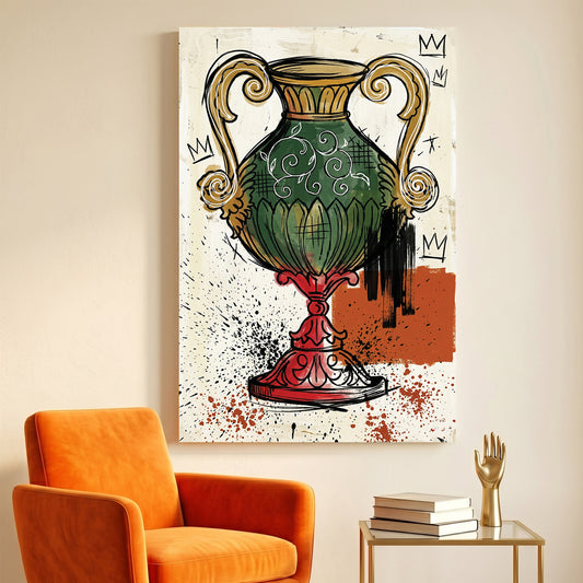 Asso di Coppe Italian Playing Card canvas wall art print displayed in a styled living room