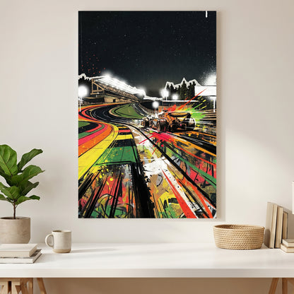 Neon Race Track Graffiti canvas wall art print styled in a modern interior