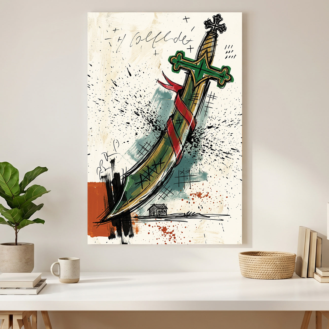 Asso di Spade Italian Playing Card canvas wall art print styled in a modern interior