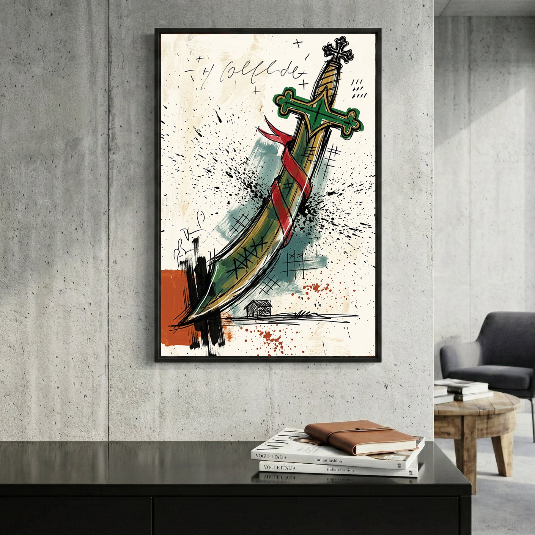 Asso di Spade Italian Playing Card framed canvas wall art print in a gallery-style display
