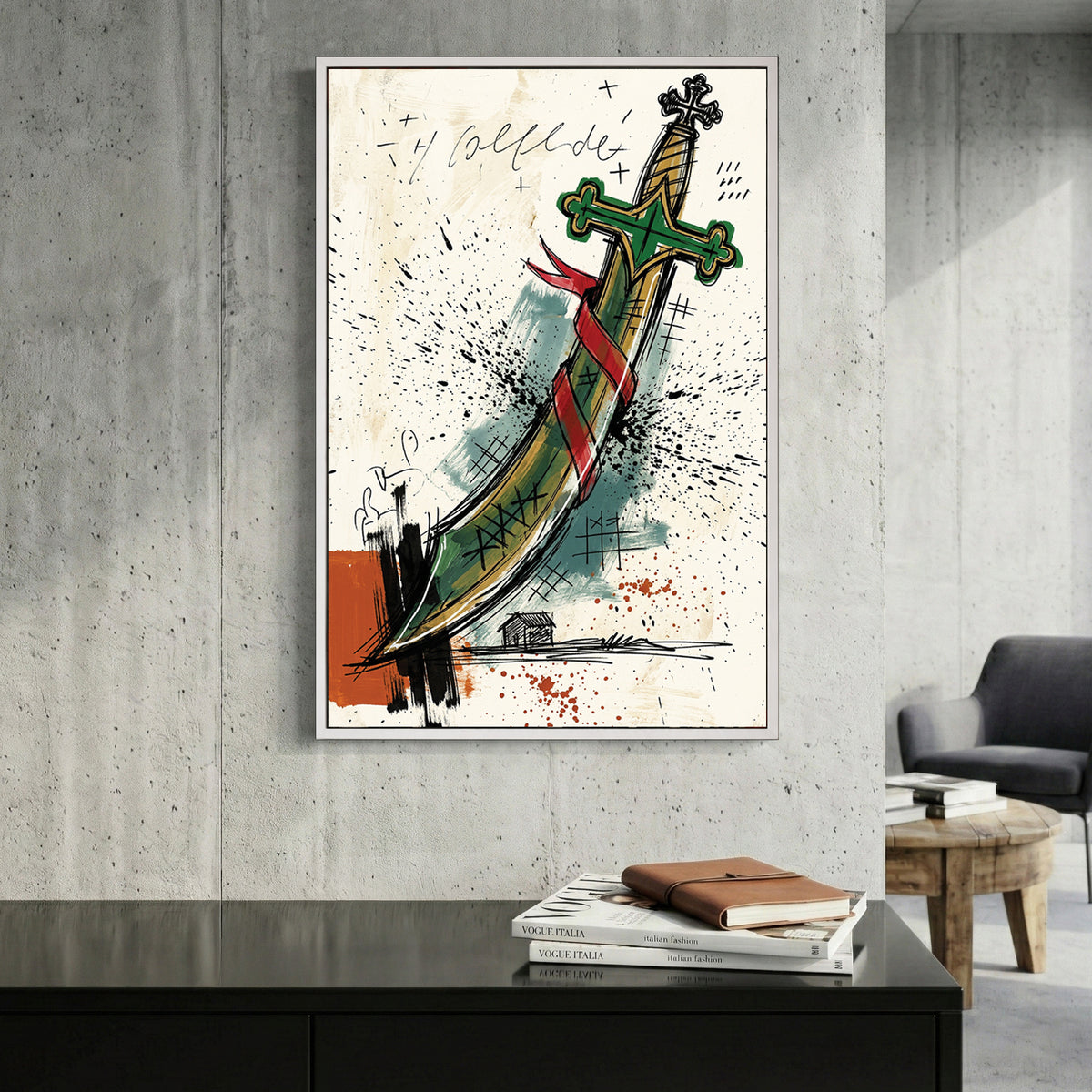 Asso di Spade Italian Playing Card canvas wall art print displayed in a styled living room